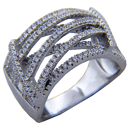 anillo nueve tiras de piedras blancas
